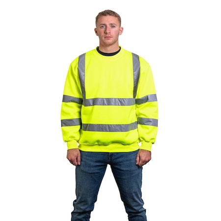 Game Workwear Hi-Vis Crewneck, 100% Spun Polyester Fleece, Hi Vis Lime, XL 8310E